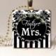 Future Mrs. Necklace Pendant - Bride to Be Wedding Elegant Black & White Striped Damask 1 inch Bridal Bride to Be Jewelry - Bride Charm