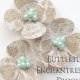 Lace Burlap Wedding Flowers, Rustic Hair Accessories, Farm Woodland Wedding - 3 Hydrangea Flower Hair Combs - Pale Mint Green Pearl Centers