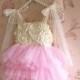 Ivory and Pink Rosette Tutu Dress, Toddler Light Pink Tutu Dress, Ivory Flower Girl Dress, Pink Flower Girl Dress, Baby Girl Party Dress