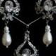 Chandelier Bridal Jewelry Set, Pearl Earrings, Swarovski Crystal Necklace, Victorian Wedding, NARNIA