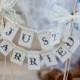 SMALL Lace Just Married Wedding Cake Topper Banner with pearls