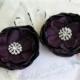 Aubergine Deep Plum Eggplant - Rhinestone Flower Shoe Clips - Hairpins - Hollywood Glamour - Wedding Shoe Clips - Bridal Bridesmaids