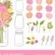 Mason Jar Flowers Clip art: "MASON JAR BOUQUET"  Rose, Ranunculus, Greenery, Foliage, Pink, Yellow, Peach