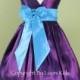 Flower Girl Dress - PURPLE V Dress with TURQUOISE Bow Sash - Easter, Junior Bridesmaid, Wedding - From Toddler to Teen (FGN1C)