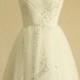 Vintage Inspired Taffeta Tulle Beaded Lace Wedding Dress Strapless Sweetheart Knee Length Short Dress