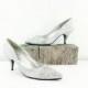 60s Silver Pump, Vintage Wedding Shoes, Size 6 1/2 Heel, Icey Silver, White Brocade, Bridal, Glacier Gray, 1960s Silver Heels, Size 6 1/2
