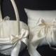 Ivory or White Wedding Ring Bearer Pillow & Flower Girl Basket 2pc set