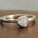 White Uncut Diamond Engagement Ring, 14k Gold and Sterling Silver Rough Diamond Ring, Handmade Diamond Engagement
