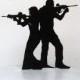Wedding Cake Topper - Rifle, Gun wedding, Armed Couple silhouette cake topper
