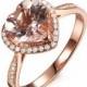 Heart Shape 8mm VS Pink Morganite Engagement Ring SI Diamond Halo Morganite Ring in 14K Rose Gold/ White Gold/ Yellow Gold