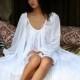Bridal Lingerie Robe Wedding White Nylon Peignoir Peasant Sleeve Full Sweep Tie Front Dressing Gown