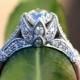 SPECTACULAR ANTIQUE - Old European Cut - Flower Diamond Engagement ring - 1890s to 1930s - Platinum - BpT09 - New