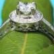 HALO Round Diamond Engagement Ring - .67 cttw - 1/2 carat center - 14K White Gold - Antique Style - Pave - weddings - brides - New