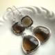 Smoky Brown Earrings Silver Two Tier Bridesmaid Earrings - Bridal Earrings - Wedding Jewelry