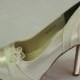 Ivory Wedding  Shoes Heels 4inches Satin and Crepe adorned with flower clips - Ivory Bridal high heels shoes