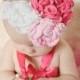 Custom Pink Flower girl headband - Flowergirl headband  - Ivory Wedding - Flowergirl Headband - Customise your colors