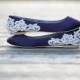 Wedding Shoes - Purple Wedding Shoes/Purple Wedding Flats, Purple Flats, Purple Satin Flats with Ivory Lace. US Size 11
