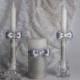DAMASK Silver Wedding Unity Candle. Set of 3 candles.  Wedding vows,  pillar candle, silver theme