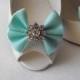 Handmade bow shoe clips with rhinestone center bridal shoe clips wedding accessories in tiffany blue