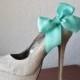 Tiffany Blue Ribbon Bow Shoe Clips - 1 Pair