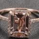 6x8mm Emerald Cut Morganite Ring in 14k Rose Gold -   Morganite & Diamond Engagement Ring