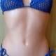Hand crochet navy blue lace bikini lingerie thong  top string panties swimwear