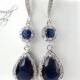 Sapphire Bridal Earrings Long Blue Teardrop Earrings Sparkly Cubic Zirconia Bridesmaid Gift Hypoallergenic Wedding Jewelry Something Blue