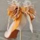 Bridal Party Wedding Burnt Orange And Ivory Satin Ribbon Bow And Feather Shoe Clips Set Of Two More Colors Available