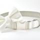 Ivory Linen Dog Collar - Off-White and Silver Metal Hardware Linen Cotton Wedding Formal Dog Collar