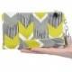 Womens clutch purse - small purse - boho bridesmaids clutch - yellow & gray wedding - geometric bag - zig zag fabric handbag - MADE TO ORDER