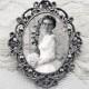 Beautiful Memorial Bouquet Photo Charm #6 - CUSTOM Oval Antique Silver Memory Pendant or Brooch - Wedding Keepsake