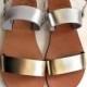 Gold and Silver Real Leather sandals women flat shoes straps, wedding sandals, beach shoes