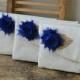 Burlap Bridesmaid Clutch Royal Blue Purse, Raw cotton Linen, Gift, flower choice, Wedding bridal clutch - Set of 4 Makeup bag travel