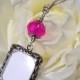 Wedding bouquet photo charm. Memorial photo charm with hot pink crystal.