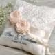 Lace Wedding Pillow,  Ring Bearer Pillow Embroidery Names, Lace Peach Roses , Custom colors