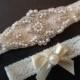 Wedding Garter Set Ivory Stretch Lace 4 Colors  Bridal Garter Set With Classic Pearls and  Rhinestones Bridal Garter Set.