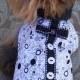 Dog Harness Vest Bubbles in Black and white with bow tie Size X-Small for toy dogs