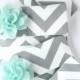 Set of 6 Custom Chevron Bridesmaid Clutches in Mint and Gray, Bridal Party Bag in Your Wedding Colors