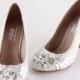 Handmade Ivory lace pearl wedding shoes , party prom closed toe pumps heels