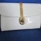 SALE Mid Century Handbag White Patent Leather White Clutch Goldtone Chain Detail Clutch Made by David's Palm Beach Wedding Clutch