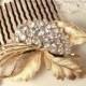 TRIFARI Vintage Crystal Rhinestone Brushed Gold Floral Hair Comb, Rose Gold Leaf Brooch Bridal Head Piece Woodland Rustic Wedding Accessory