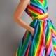 Romantic Handmade Cotton Chevron Rainbow Dress. Day Dress. Designer Dress. Alternative Wedding. Summer