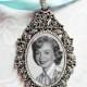 CUSTOM Memorial Bouquet Photo Charm #34 - Oval Antique Silver Vintage Memory Pendant - Wedding Keepsake
