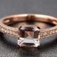 Morganite with Diamonds Engagement Ring in 14K Rose Gold,6.5mm Asscher Cut VVS1 Morganite  Ring in 14K Rose/White/Yellow Gold, Wedding Ring