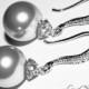 Light Gray Pearl Earrings, Gray Pearl Sterling Silver CZ Wedding Earrings, Swarovski Light Gray Pearl, Wedding Jewelry Free US Shipping