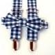 Navy Gingham Bow Tie & Suspenders Set - Blue Gingham - Baby Toddler Child Boys  - Wedding