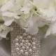 Large Rhinestone & Pearl Bridal Bouquet Holder, Rhinestone Bouquet Cuff