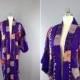 SALE - Vintage Kimono / Wool Kimono Robe / Dressing Gown / Long Robe / Wedding Lingerie / Downton Abbey / Art Deco Kimono / Blue Floral Prin