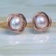 SALE  Pearl Rose Gold Stud Earrings, White Freshwater Pearl Stud Earrings, Wedding Jewelry, Small Pearl Post Earrings, Bridesmaids Gifts,