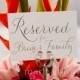 Reserved for Bride or Groom's Family Sign Table Card - Wedding Reception Seating Signage (Set of 2) Matching Table Numbers Available SS01